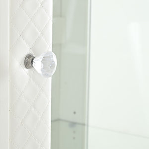 Modern Upholstered Glass Display Cabinet With Adjustable LED Light - White