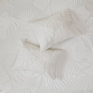 3 Piece Tufted Cotton Chenille Palm Comforter Set Off-White King/Cal King