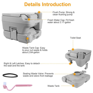 10L/2.64Gal Portable Toilet Camping Porta Potty Leak-proof Flush Travel Commode For Camping Traveling Boating Outdoor Activities