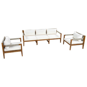 3 Piece Outdoor Sectional Sofa Set with Acacia Wood & Rope - Beige or Dark Gray