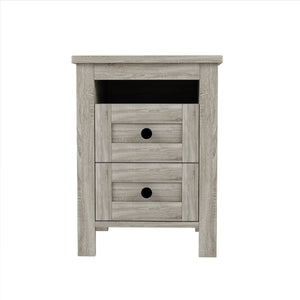 3-Pieces Bedroom Set Queen Size Farmhouse Platform Bed with Storage Headboard and Charging Station