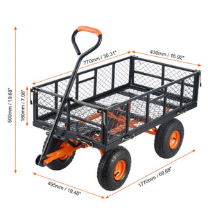 Metal Garden Dump Cart with Easy-Assemble Frame and Convertible Handle