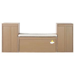 Entryway Storage Bench With Cushion, Drawers & Open Shelves