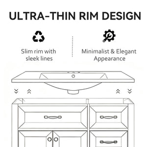 36" Ceramic Basin Sink, 0.8" Ultra-Thin Profile
