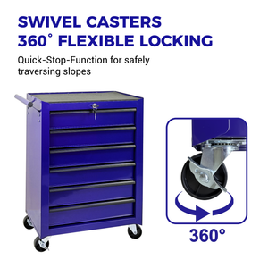 Rolling Metal Tool Chest with 6 Drawers, 20" Cabinet - Purple