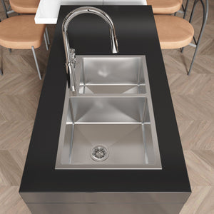 Stainless Steel Kitchen Sink, 32"x19" Double Bowl in Brushed Nickel