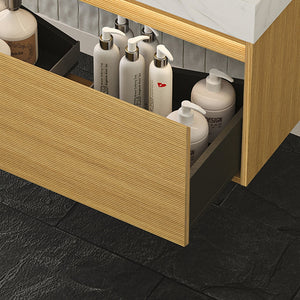 Nyah 36'' Wall-Mounted Cabinet with Drawer, Light Woodgrain Color