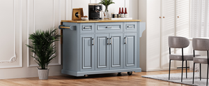 K&K 54inch Large Kitchen Island with Rubber Wood Drop Leaf