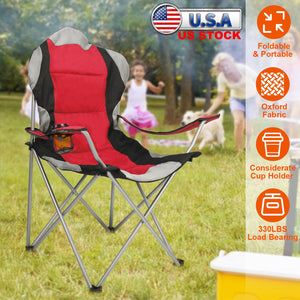 Foldable Camping Chair Heavy Duty Steel Lawn Chair Padded Seat Arm Back Beach Chair 330LBS Max Load with Cup Holder Carry Bag