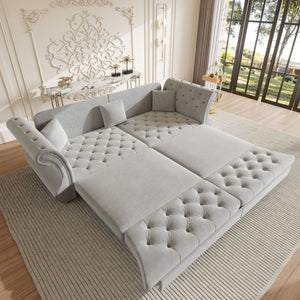Oversized Chesterfield Pull Out Sofa Bed, Roll Arm Couch With Flower Tufting For Living Room