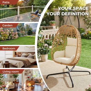 Set of 2 Egg Chairs with Stand - Patio Wicker Hanging Hammock Swing