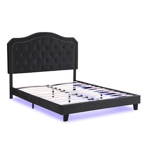 Queen Upholstered Bed Button Tufted with Curve Design