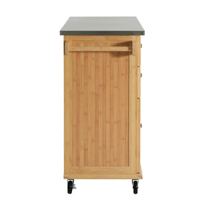 Indoor Bamboo Rolling Kitchen Island with Stainless Steel Top
