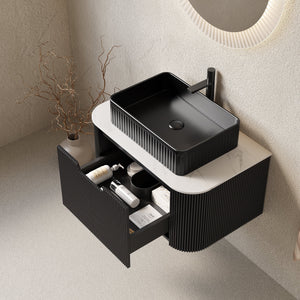 DINA 30" Bathroom Vanity & Sink, Floating Curved Edges Storage Cabinet