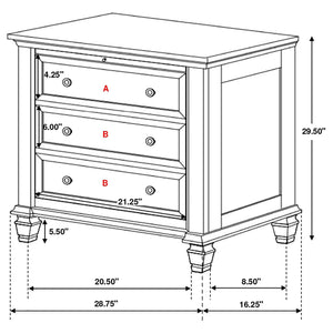 Cottage 3 Drawer Nightstand With Pull Out Tray - Cream White