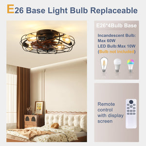 19.7" Industrial Caged Ceiling Fan with Light