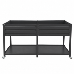 Dual Tier Elevated Metal Raised Garden Bed with Lockable Wheels & Lower Storage Shelf