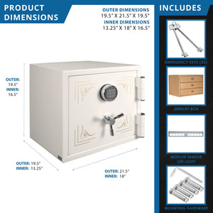 Keypad Fireproof Jewelry Safe with Suede-Lined Storage - White