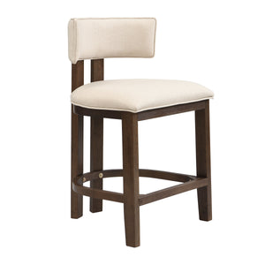 26" Counter Height Bar Stool, Upholstered Counter Stools (Set of 2) - Walnut & Beige