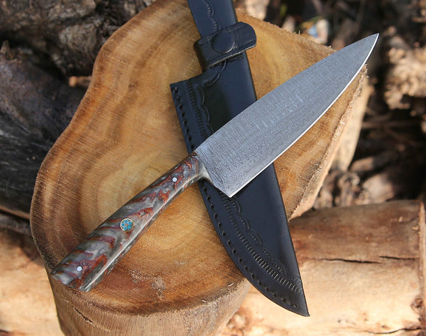 HyperEdge Damascus Chef Knife with Pine Cone Handle & Sheath