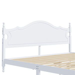 King Bed Frame with Headboard, Retro Style Wooden Platform Bed