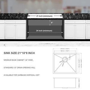 Undermount Stainless Steel Kitchen Sink, Deep Single Bowl Basin