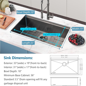 33 Gunmetal Undermount Kitchen Sink