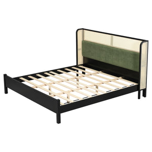 King Size Bed Frame with Black Frame and Green Upholstered Headboard