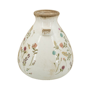 6.7x6.7x7.7' Round Ceramic Accent Vase with Multi-Colored Floral Motifs