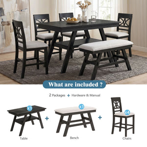 TOPMAX 6-Piece Wood Counter Height Dining Table Set with Storage Shelf