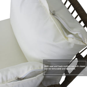 6PCS Outdoor Patio Balcony Natural Color Wicker Sofa Chair Set with Beige Cushion,Round Tempered Glass Table