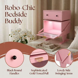 Robot LED Nightstand With 360° Rotating Drawer