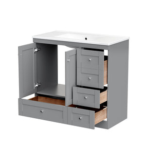Shaker Free Standing Bathroom Vanity Cabinet & Sink, Soft Close Drawers, Soft Close Doors