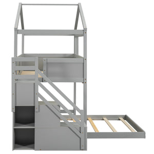 House Style Bunk Bed With Storage Staircase And board