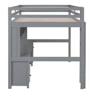 Loft Bed With Desk, Cabinets, Drawers, Charging Station And Bedside Tray