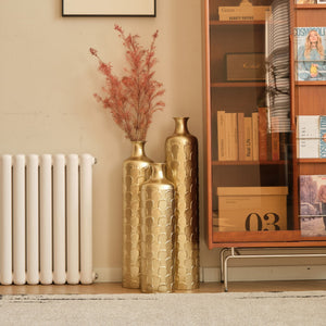 Floor Metal Vases Decorated White Metal Vases (Set of 3) Gorgeous Home Decoration Large Glazed Metal Vases - Golden