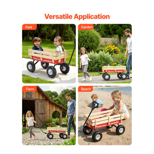Pull-Along Wagon for Kids, 39 Inch Toddler Wagon with Wooden Panels & Handle