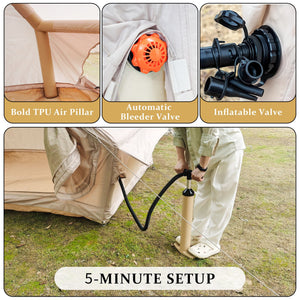 Inflatable Glamping Tent For 4 - 6 People, Waterproof Outdoor Tent With Pump - Khaki