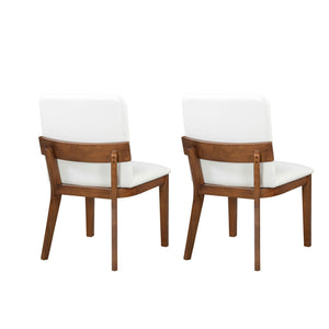 Modern Dining Chairs (Set of 2) With Glossy Upholstery - White / Walnut