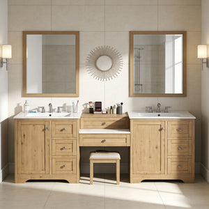 Double Sink Bathroom Vanity With Countertop, 2 Ceramic Sinks, 6 Drawers