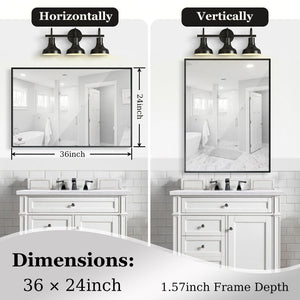 Rectangular Bathroom Mirror Square Angle Metal Frame Wall Mounted Hanging Plates Wall Mount Mirror For Bathroom (Horizontal & Vertical)