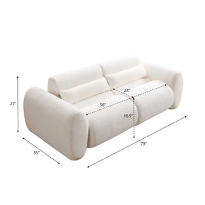 79 in. Round Arm Cloud Curved 3 Seater Modern Upholstered Chenille Sofa, Snow