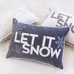 Nneka Let It Snow Gray Velvet Lumbar Pillow with Insert 14x20