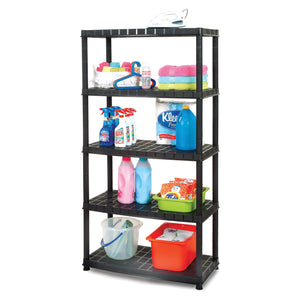Ram Quality Products Deluxe 5 Tier Plastic Garage Storage Shelf Unit, Black