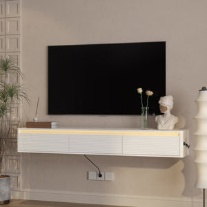 Floating TV Stand with LED Lights & Power Outlet