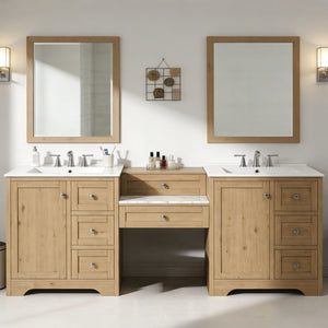 Double Sink Bathroom Vanity With Countertop, 2 Ceramic Sinks, 6 Drawers