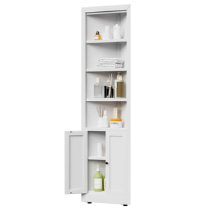Tall Corner Storage Cabinet With 2 Doors, 5-Tier With Adjustable Shelves, Freestanding - White
