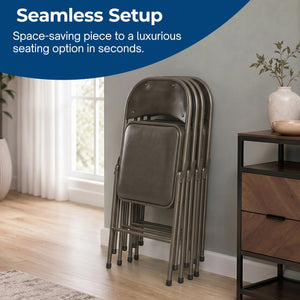 MECO Sudden Comfort Deluxe Cinnabar Vinyl Seat Padded Folding Chair, (Set of 4)