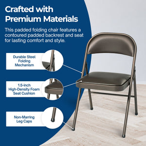MECO Sudden Comfort Deluxe Cinnabar Vinyl Seat Padded Folding Chair, (Set of 4)