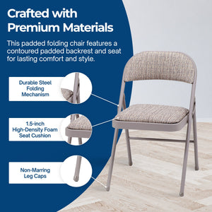 MECO Sudden Comfort Deluxe Fabric Padded Folding Chair Set, Chicory Lace(4 Pack)